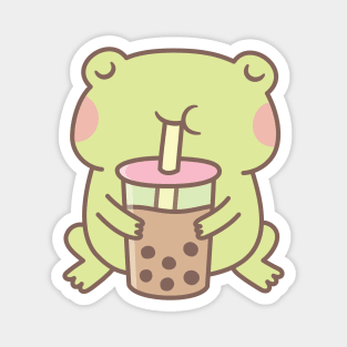 Cute Frog Drinking Boba Bubble Tea Magnet