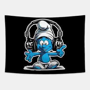 cute smurf listening to music Tapestry