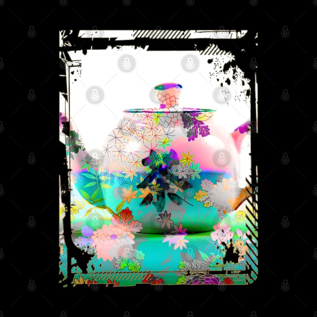 Japan Tea Pot Floral Pattern Chrysanthemum Cherry Blossom Collage Art 83 by dvongart
