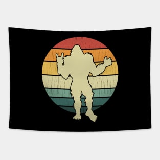 Bigfoot Holding Up Rock On Fist Tapestry