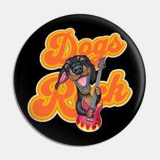 Cute Doxie Dog with guitar on Dachshund Dogs Rock tee Pin