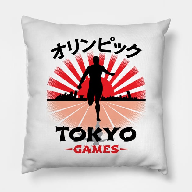 Runner Tokyo Olympics Track N Field Athlete Pillow by atomguy