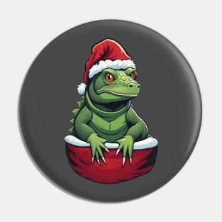 Lizard in santa hat christmas pocket design Pin