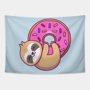 Cute Sloth Hug Big Doughnut Tapestry