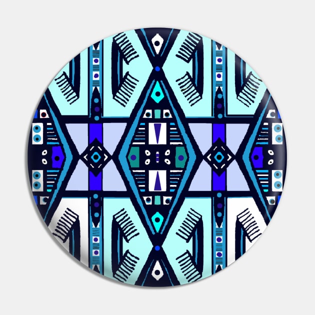 Manjak African Wax Textile Tribal Mudcloth Symmetrical Pattern Blues Pin by Tony Cisse Art Originals