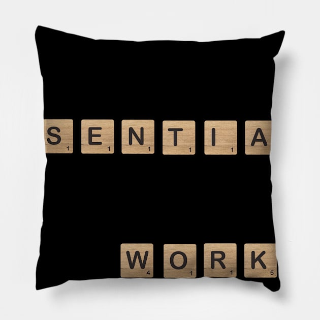 Essential Employee Scrabble Pillow by nekople