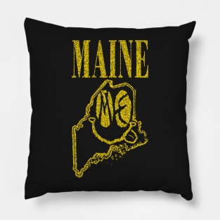 Maine Grunge Smiling Face Black Background Pillow