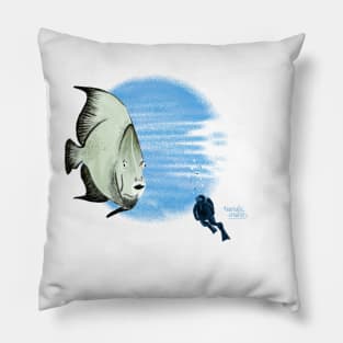 Selfie fish and scuba diver Pillow