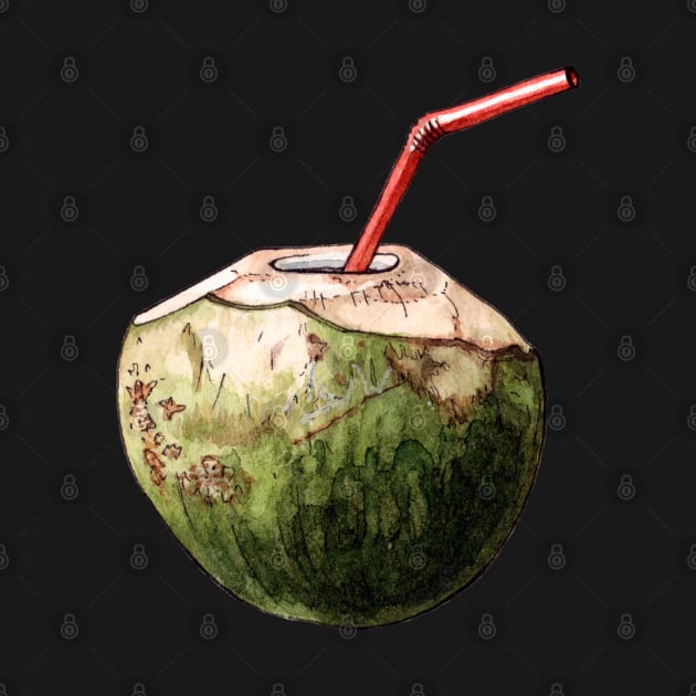 Coconut Drink - Watercolor Realistic Illustration by AquarellChill