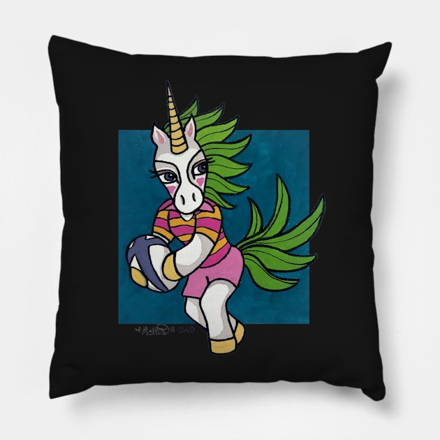 Rugby Unicorn - Passing - Animals of Inspiration Pillow by mellierosetest