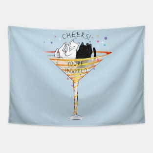 Cheers! Welcome to Martini Cats Party Tapestry