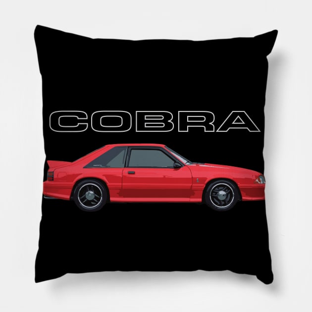 93 Mustang GT 5.0L V8 Fox Body Cobra R Performance Red Supercharged USA Pillow by cowtown_cowboy