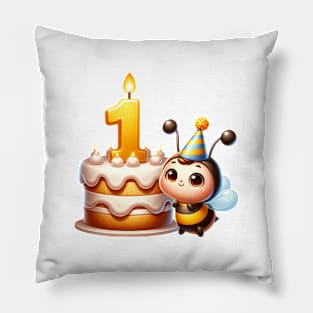 First Birthday Celebration 🎂 Cake, Candle, and Cute Bee Pillow