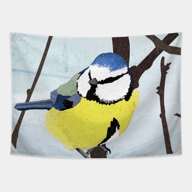 Blue Tit Bird Tapestry by KatherineBlowerDesigns