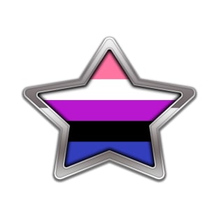 Large Gender Fluid Pride Flag Colored Star with Chrome Frame T-Shirt