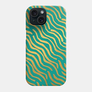 Teal Blue Gold colored abstract lines pattern Phone Case