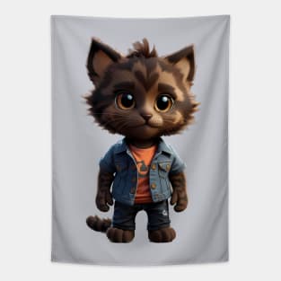 The cutest tortoiseshell kitten in jeans outfit Tapestry