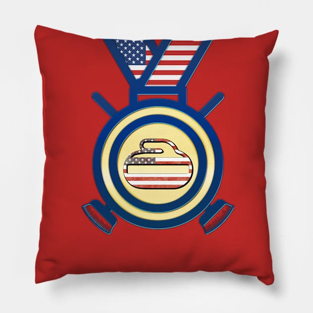 USA Gold Medal Curling Stone Olympics Pillow by Dragos