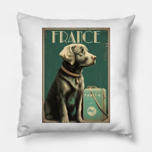 France Dog Vintage Travel Art Poster Pillow