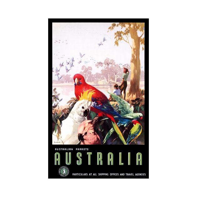 Vintage Travel Poster Australian Parrots Australia by vintagetreasure