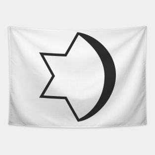 Combination of Star of David with Crescent religious symbols in black flat design icon Tapestry