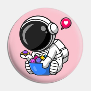 Cute Astronaut With Planet Candy Bowl Cartoon Pin