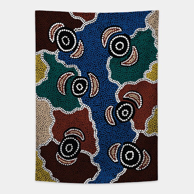 Aboriginal Art - Riverside Dreaming Tapestry by hogartharts