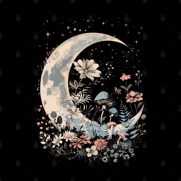 Cute Moon & Cottagecore Mushroom & Floral lovers  Magical Moon by RetroZin