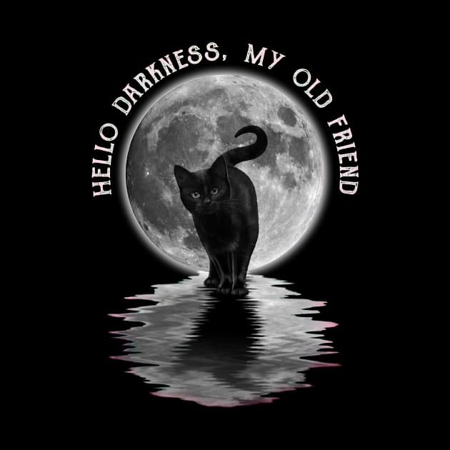 Black Cat Moon Halloween Hello Darkness My Old Friend by Vintage White Rose Bouquets