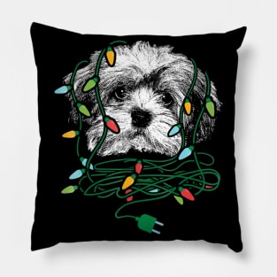 Havanese Dog Christmas Lights Pillow