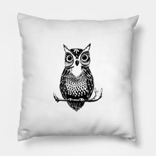 Black and White Drawn Owl Pillow