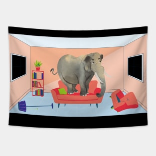 Elephant in the Room Funny Design Tapestry