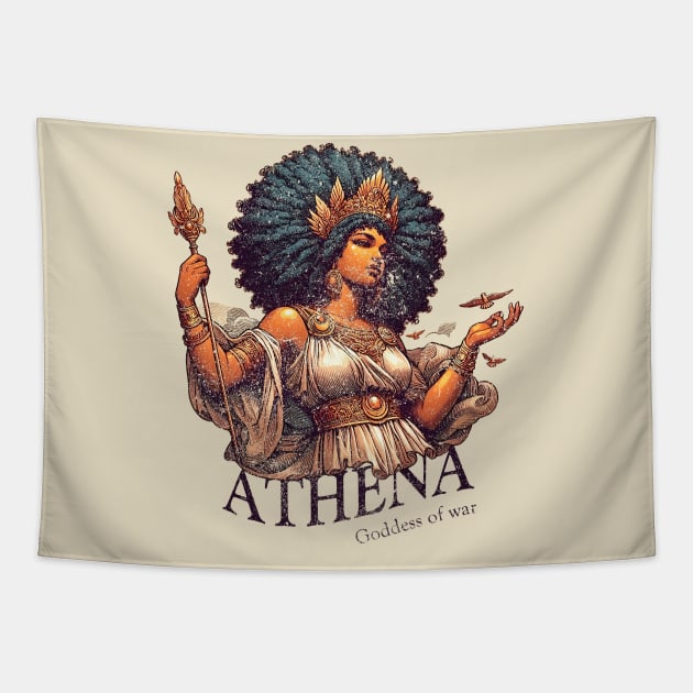 Athena Afro: Goddess of War Tapestry by 3coo