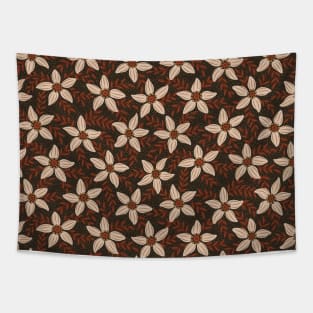 White flower stars in brown mist Tapestry