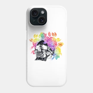 Skull with floral. Watercolor Roses wreath Phone Case