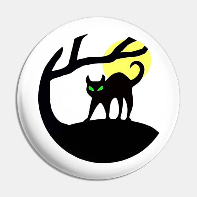 Halloween Haunted Black Cat and Moon Pin by gillys