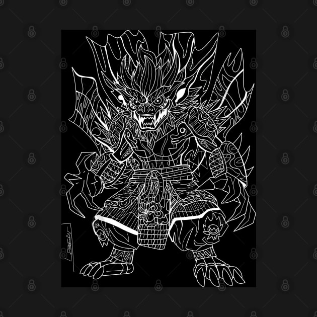 demon mexican yokai samurai ecopop art by jorge_lebeau