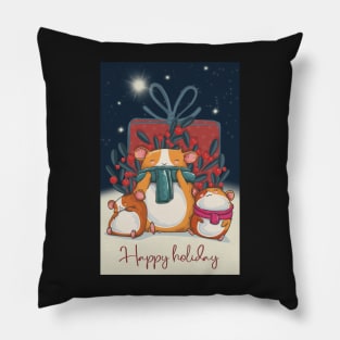 Happy holiday! Three Guinea pigs enjoy the Christmas season with full stomachs Pillow