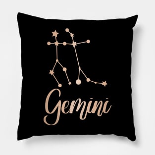 Gemini Zodiac Constellation in Rose Gold - Black Pillow