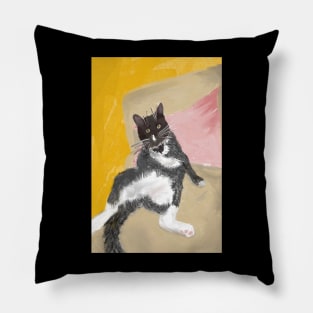 Tuxedo Cat Chilling on a Sofa Pillow