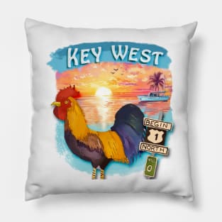 Key West Rooster and Mile Marker 0 - WelshDesigns Pillow