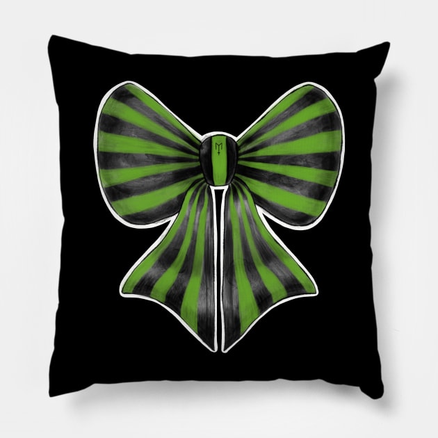 Black and Green Stripy Bow Pillow by Metal Tea