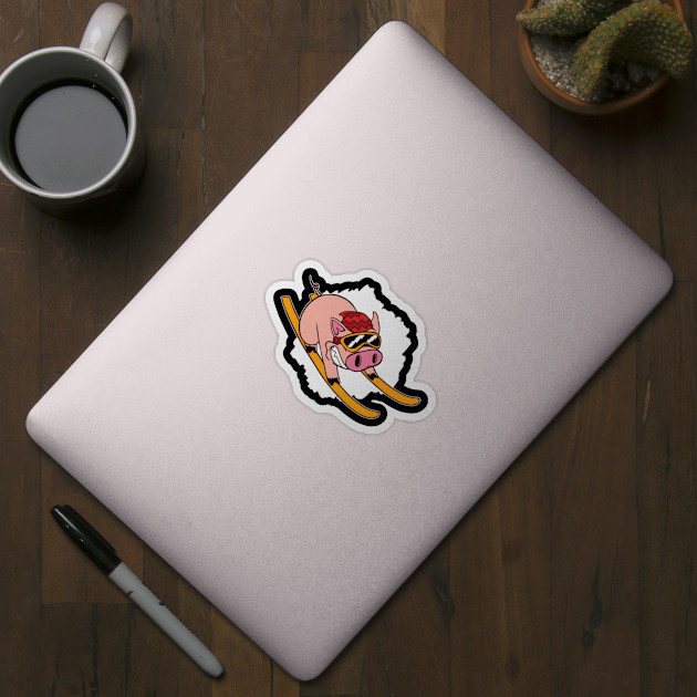 Skier Pig - Skiing - Sticker