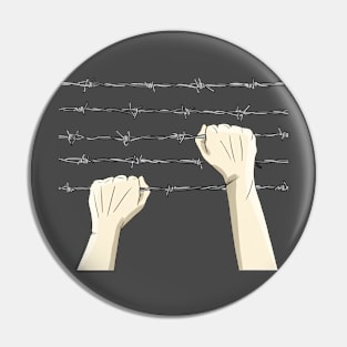 Hands climbing barbed wire Pin