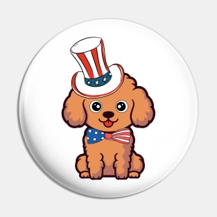 Funny brown dog is wearing uncle sam hat Pin