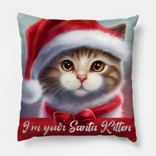 I am your Santa Kitten | Lovely Cute Cat With Red Ribbon and a Santa Hat Pillow