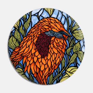 Stained glass Bird with Leaves Pin