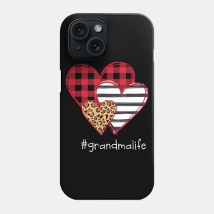 Grandmalife Shirt Striped Leopard Buffalo Plaid Printed Splicing Heart Valentine's Day Shirt Phone Case