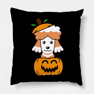 Funny poodle is in a pumpkin Pillow