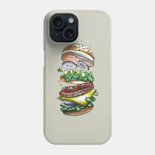 hand watercolour drawing «a hamburger thrown into the air» Phone Case